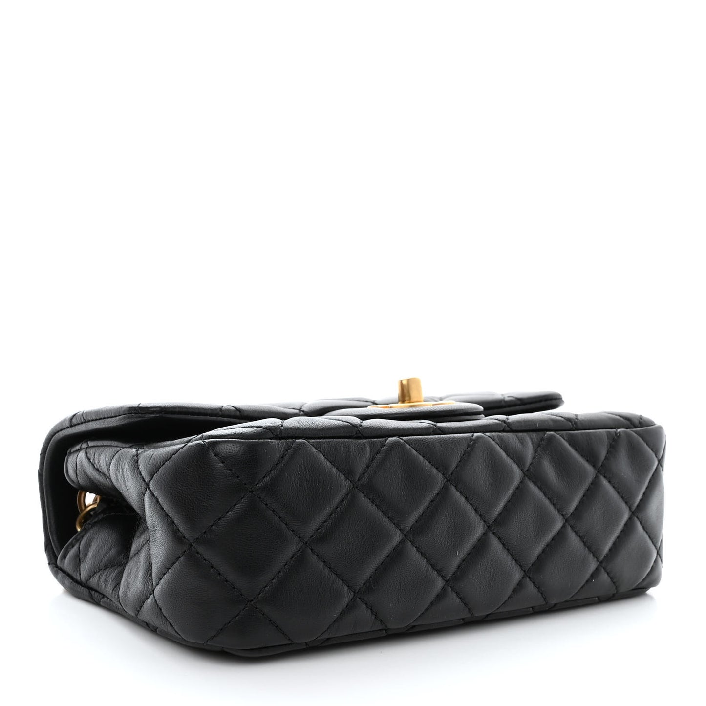 Lambskin Quilted Mini Rectangular Pearl Crush Flap Black