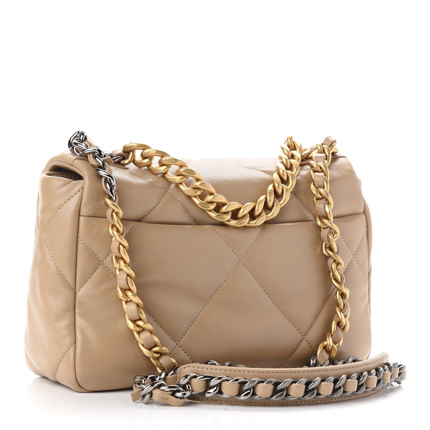 Lambskin Quilted Medium Chanel 19 Flap Dark Beige