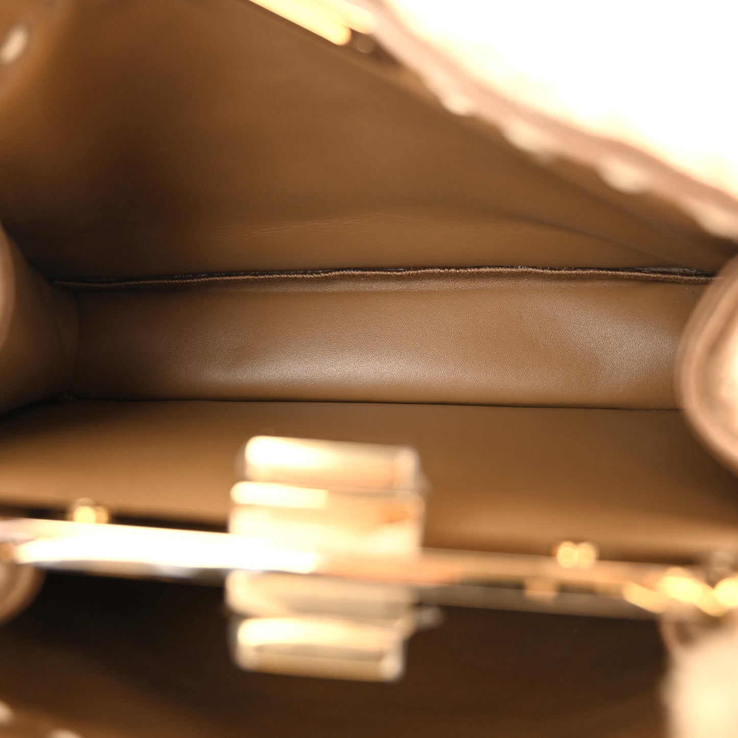 Curly Shearling Shiny Nappa Small Peekaboo I SEE U Satchel Camel