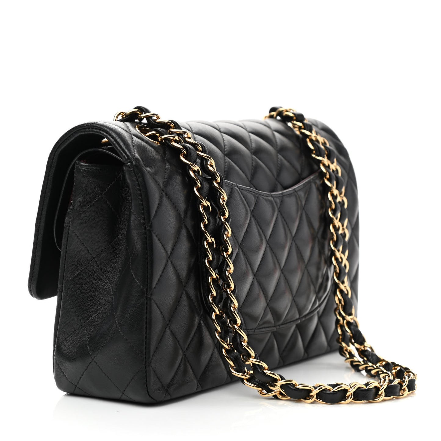 Lambskin Quilted Medium Double Flap Black