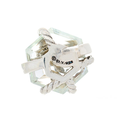 David Yurman Sterling Silver Diamond Prasiolite 10mm Cable Wrap Earrings 3 of 3