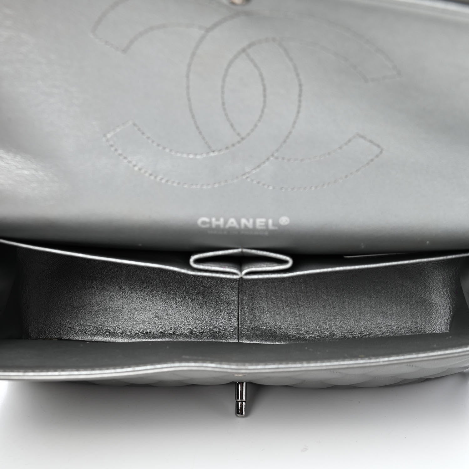 Chanel Metallic Lambskin Quilted Jumbo Double Flap Grey 5 of 13