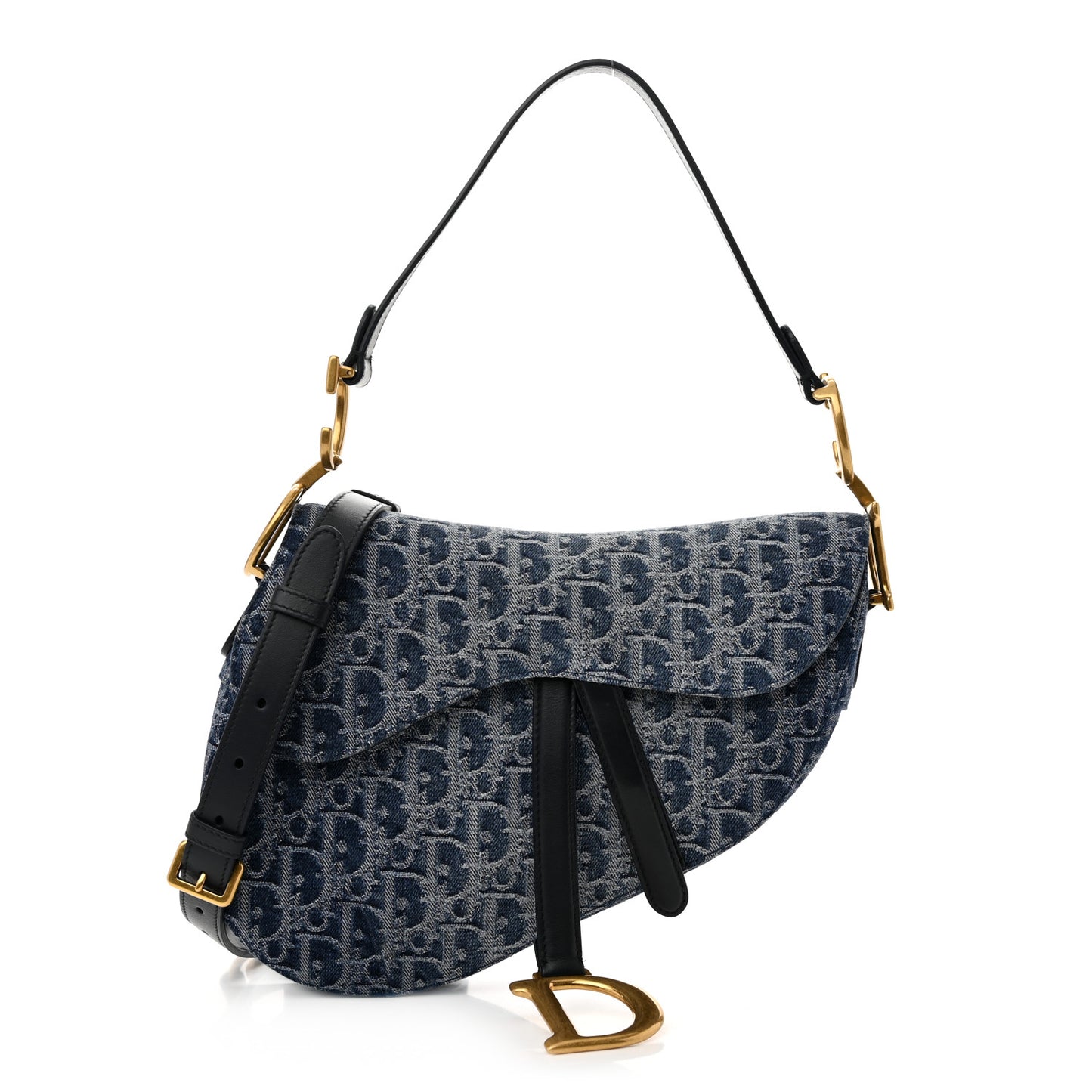Denim Oblique Jacquard Saddle Bag With Strap Blue