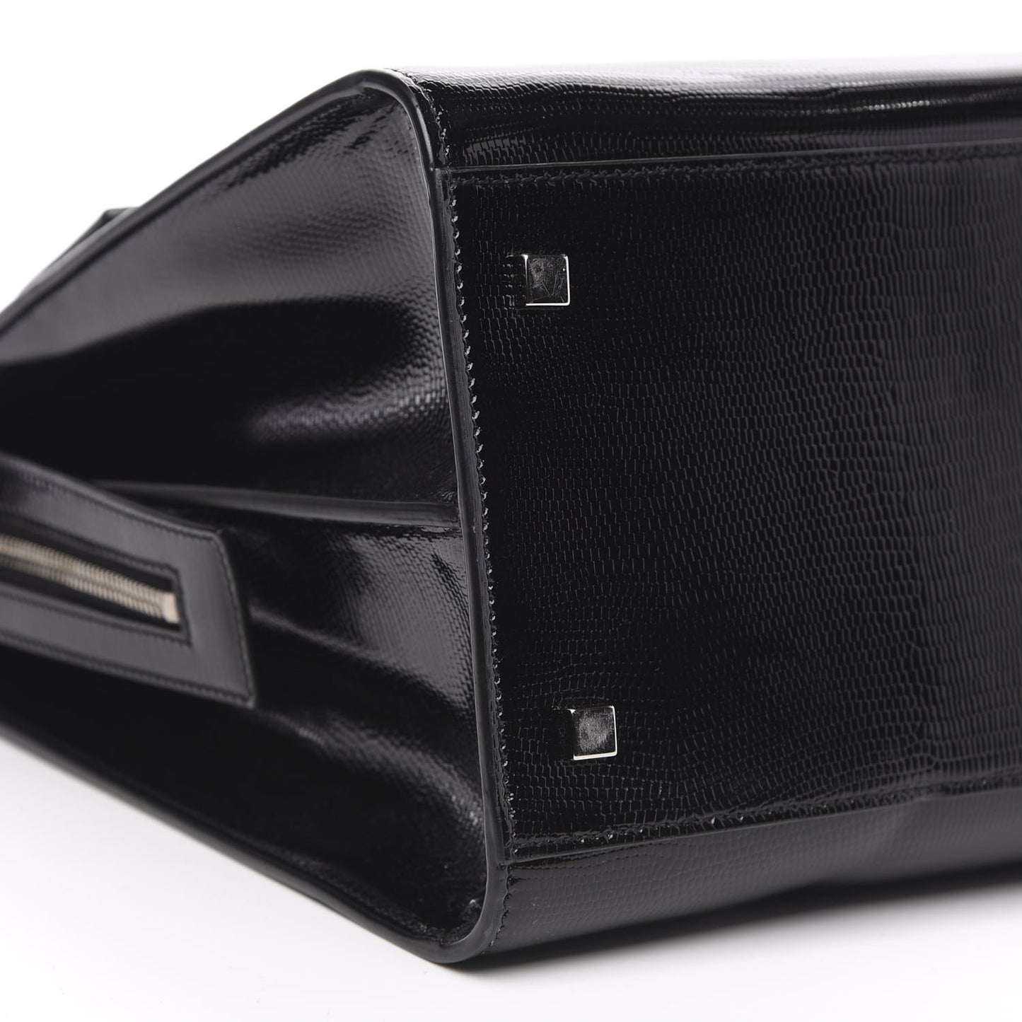 Shiny Calfskin Lizard Embossed Large Uptown Tote Black