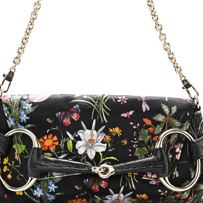 Gucci Satin Lizard Flora Floral Horsebit Clutch Black 8 of 10