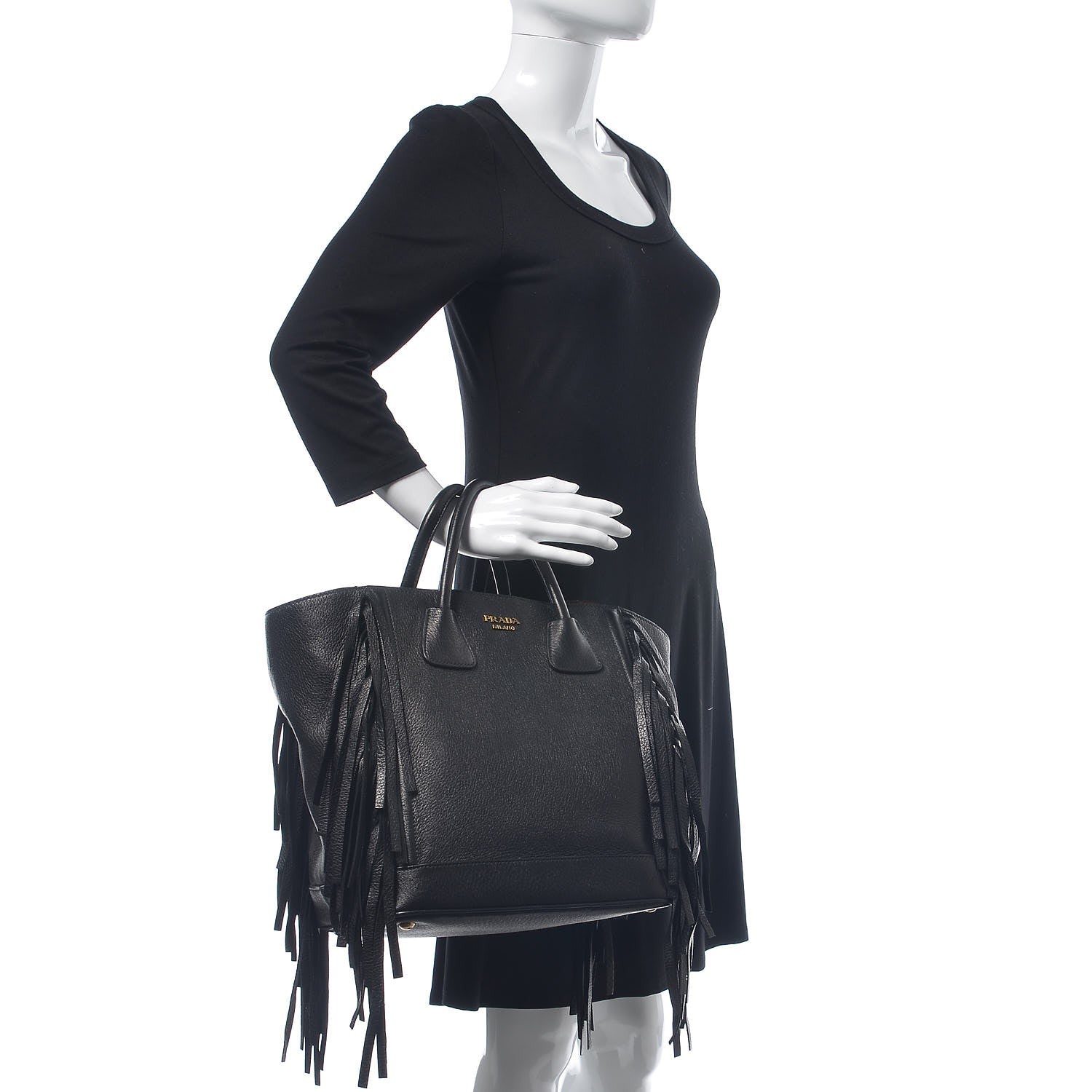 Prada Cervo Deerskin Fringe Tote Black 2 of 7