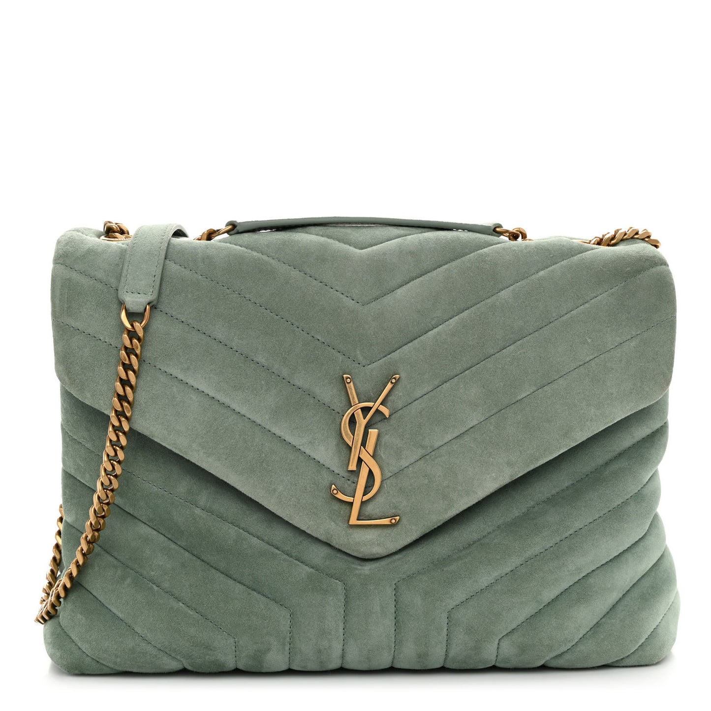 Suede Y Quilted Monogram Medium Loulou Chain Satchel Vert Opaline