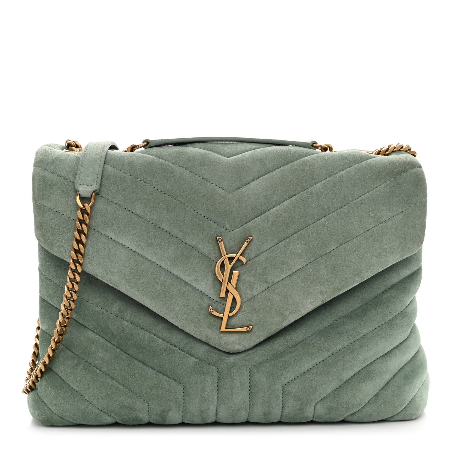 Saint Laurent Suede Y Quilted Monogram Medium Loulou Chain Satchel Vert Opaline 1 of 10