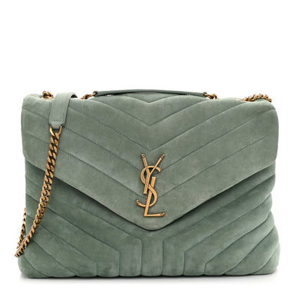 Saint Laurent Suede Y Quilted Monogram Medium Loulou Chain Satchel Vert Opaline 1 of 10