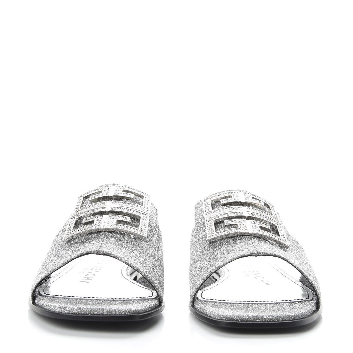 Glitter Embellished Calfskin 4G Flat Sandals 36.5 Silver