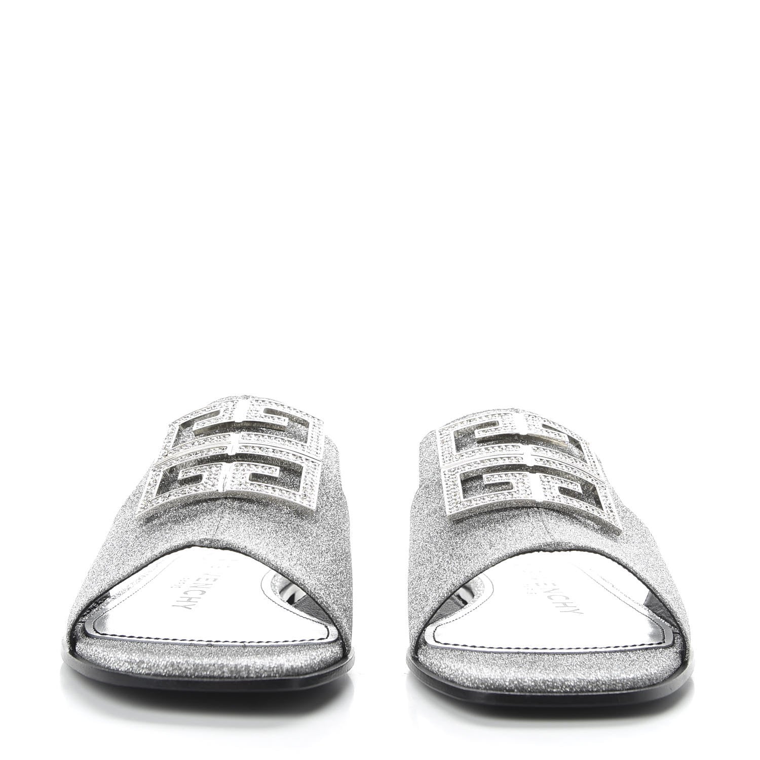 Givenchy Glitter Embellished Calfskin 4G Flat Sandals 36.5 Silver 2 of 10