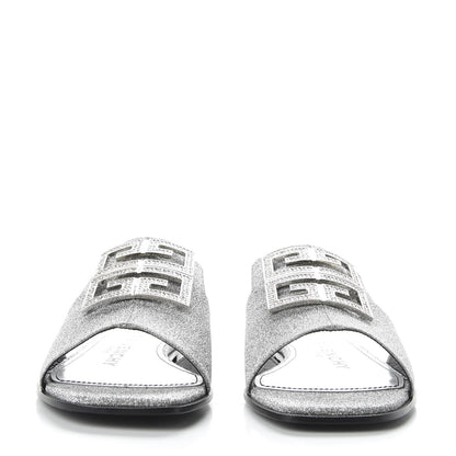 Givenchy Glitter Embellished Calfskin 4G Flat Sandals 36.5 Silver 2 of 10
