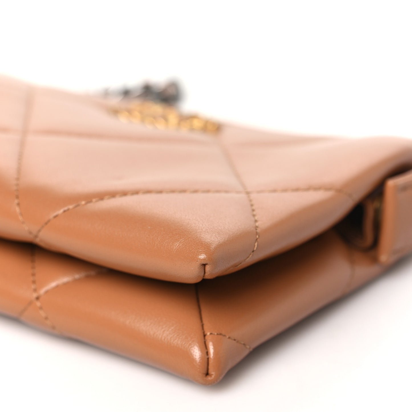 Lambskin Quilted Chanel 19 Flap Clutch Brown