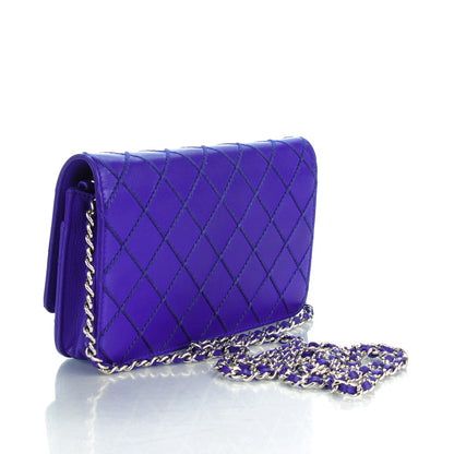 Chanel Calfskin Quilted Fancy CC Wallet On Chain WOC Blue 3 of 8