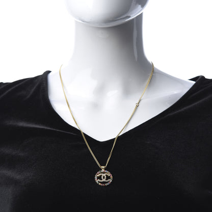 Chanel Crystal Over The Rainbow CC Pendant Necklace Gold Multicolor 2 of 5