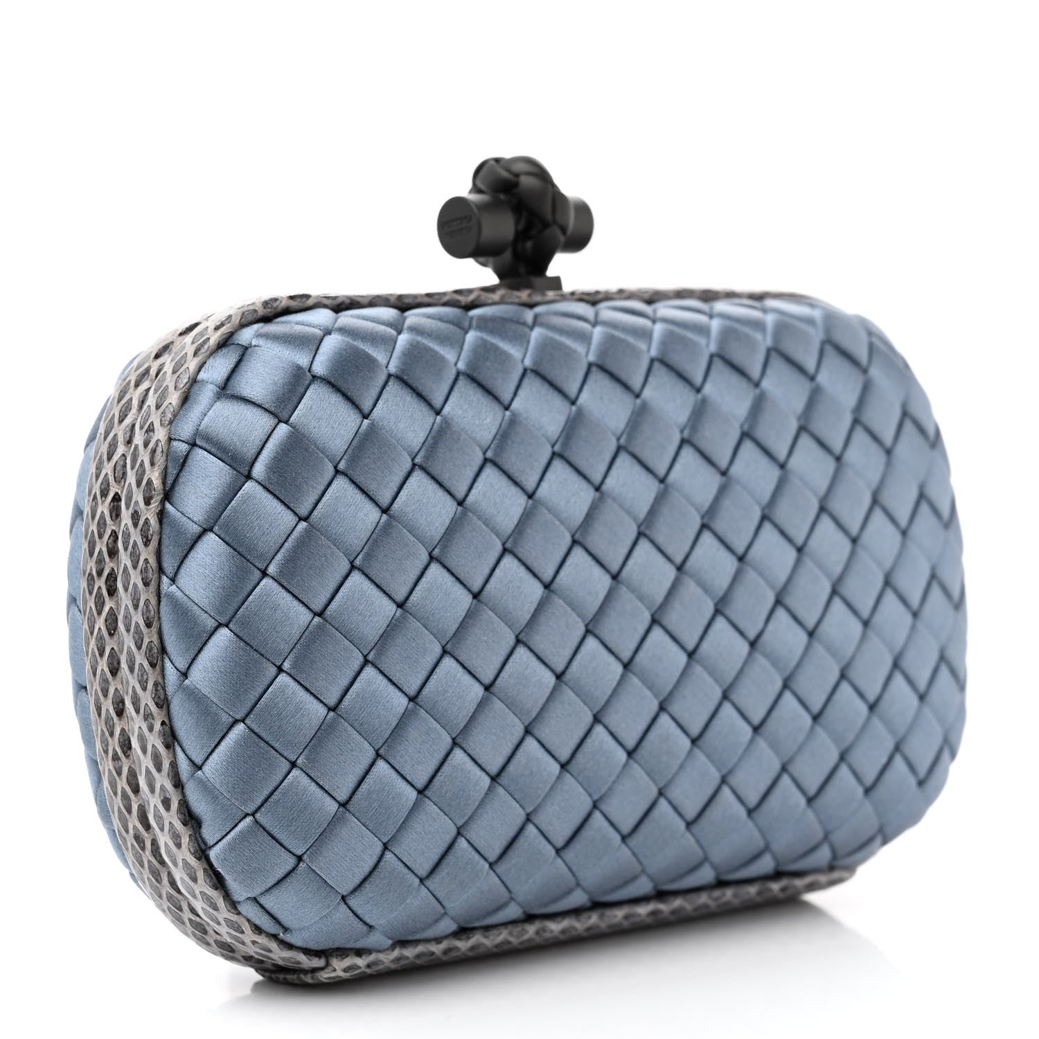 Bottega Veneta Satin Intreccio Impero Ayers Knot Clutch Light Blue 2 of 8