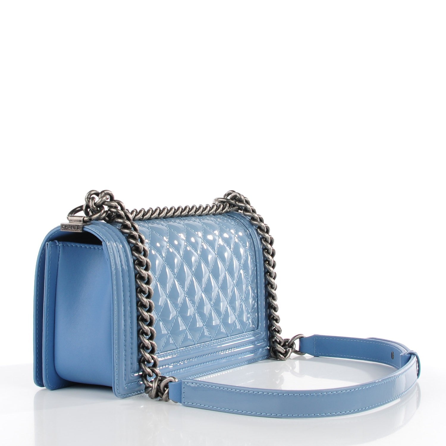 Chanel Patent Quilted Medium Boy Flap Blue 3 of 9