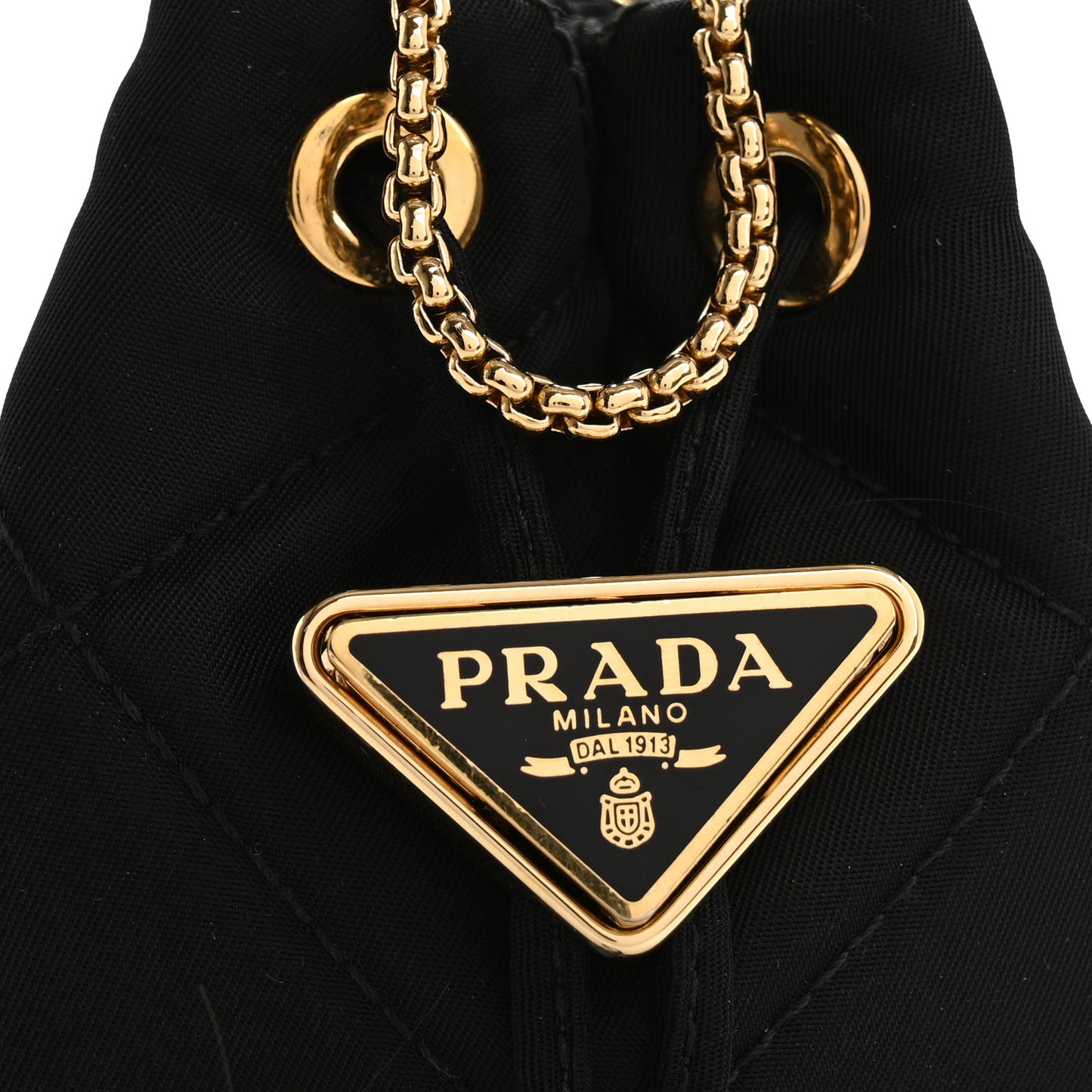Re-Nylon Quilted Metal Triangle Logo Mini Drawcord Pouch Shoulder Bag Black