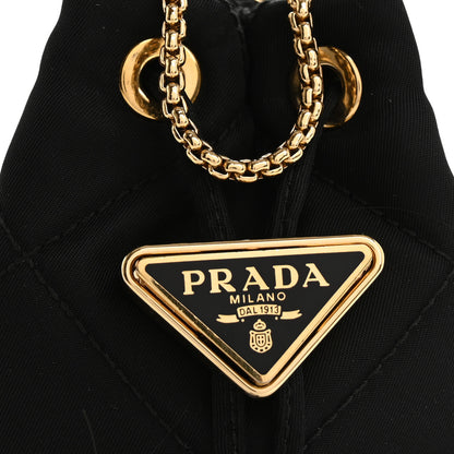Prada Re-Nylon Quilted Metal Triangle Logo Mini Drawcord Pouch Shoulder Bag Black 9 of 16