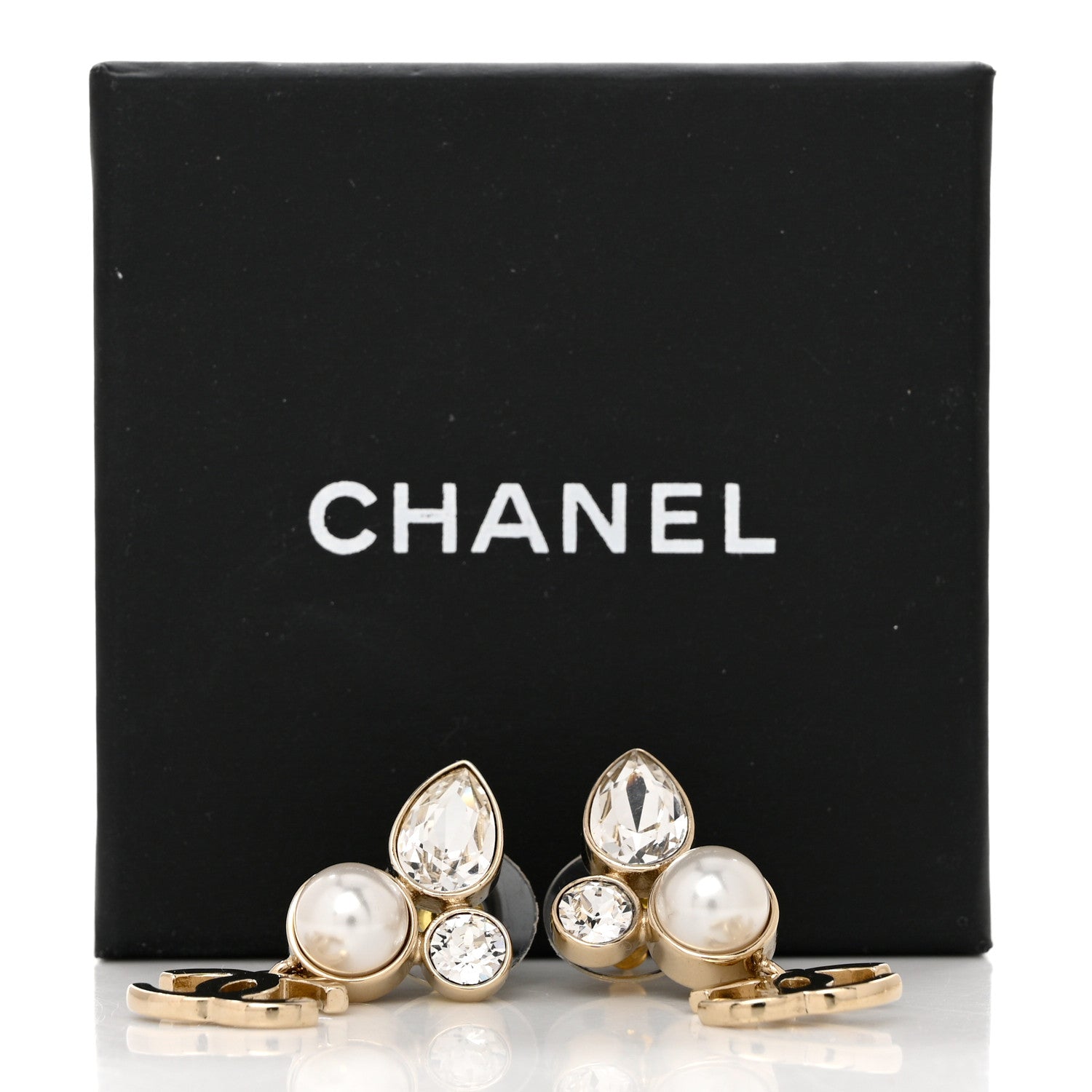 Chanel Pearl Crystal CC Drop Earrings Gold 5 of 5