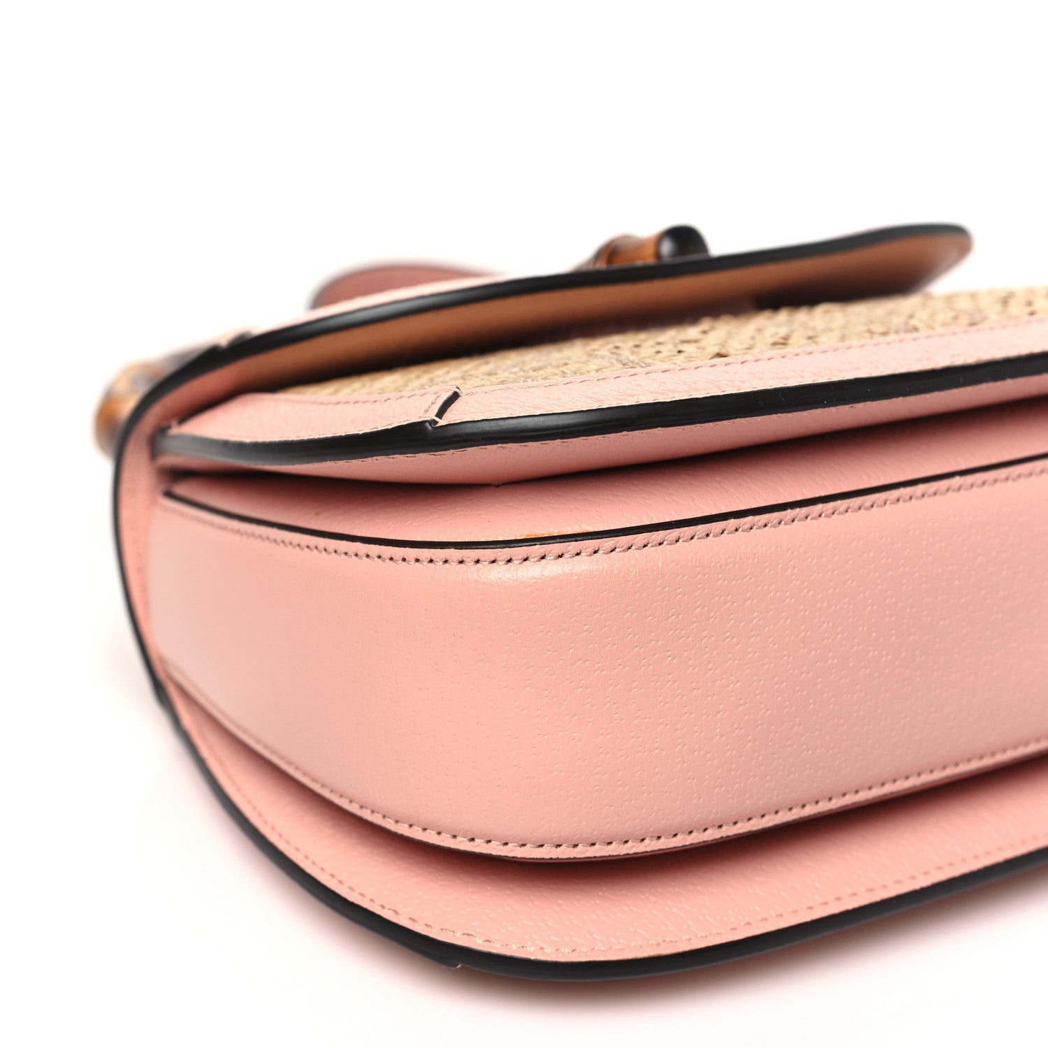 Gucci Raffia Textured Dollar Calfskin GG Monogram Small Bamboo 1947 Top Handle Bag Wild Rose Natural 9 of 10