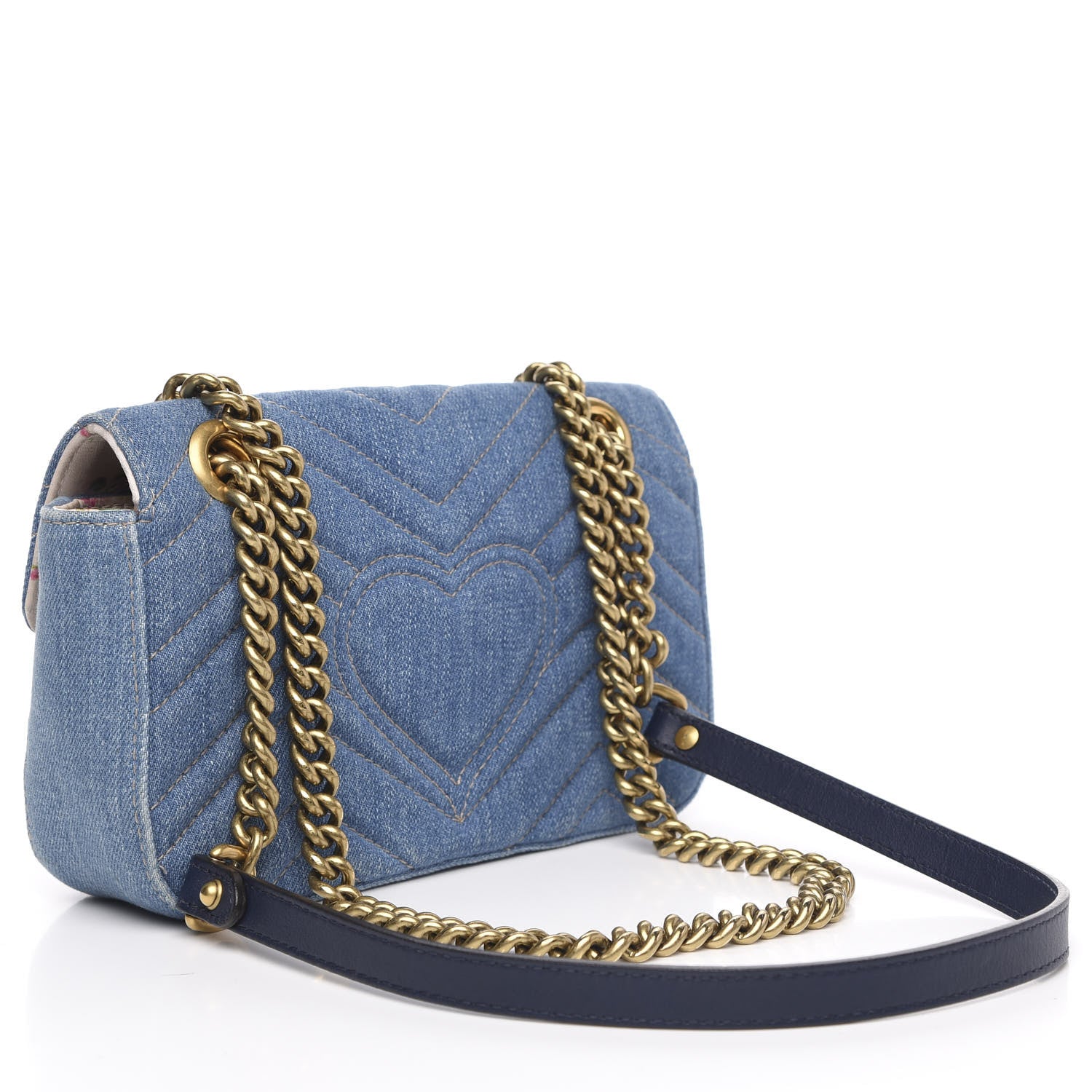 Gucci Denim Matelasse Mini Pearly GG Marmont Shoulder Bag Blue 3 of 13