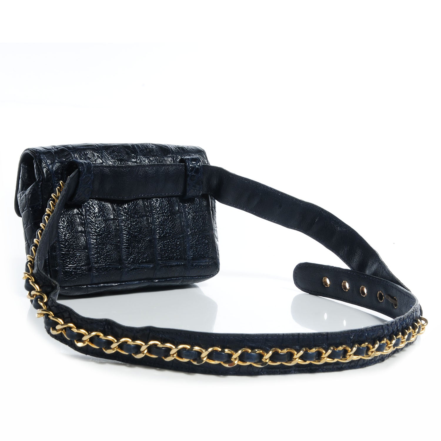 Chanel Alligator Flap Waist Belt Bag Navy Blue 3 of 7