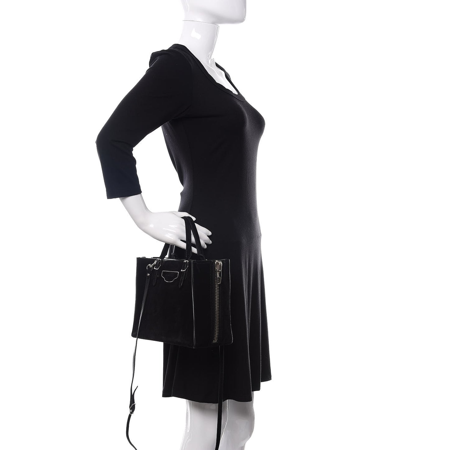 Baby Daim Suede Plate Hardware Papier A6 Zip Around Tote Black