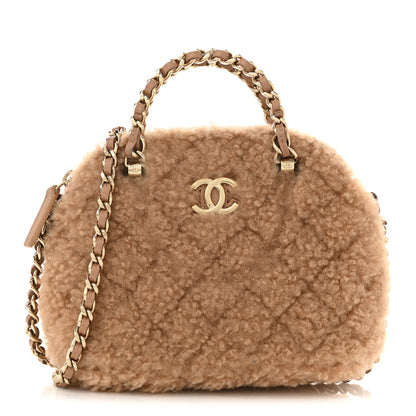 Chanel Shearling Quilted Shiny Coco Clutch With Chain Dark Beige 1 of 13