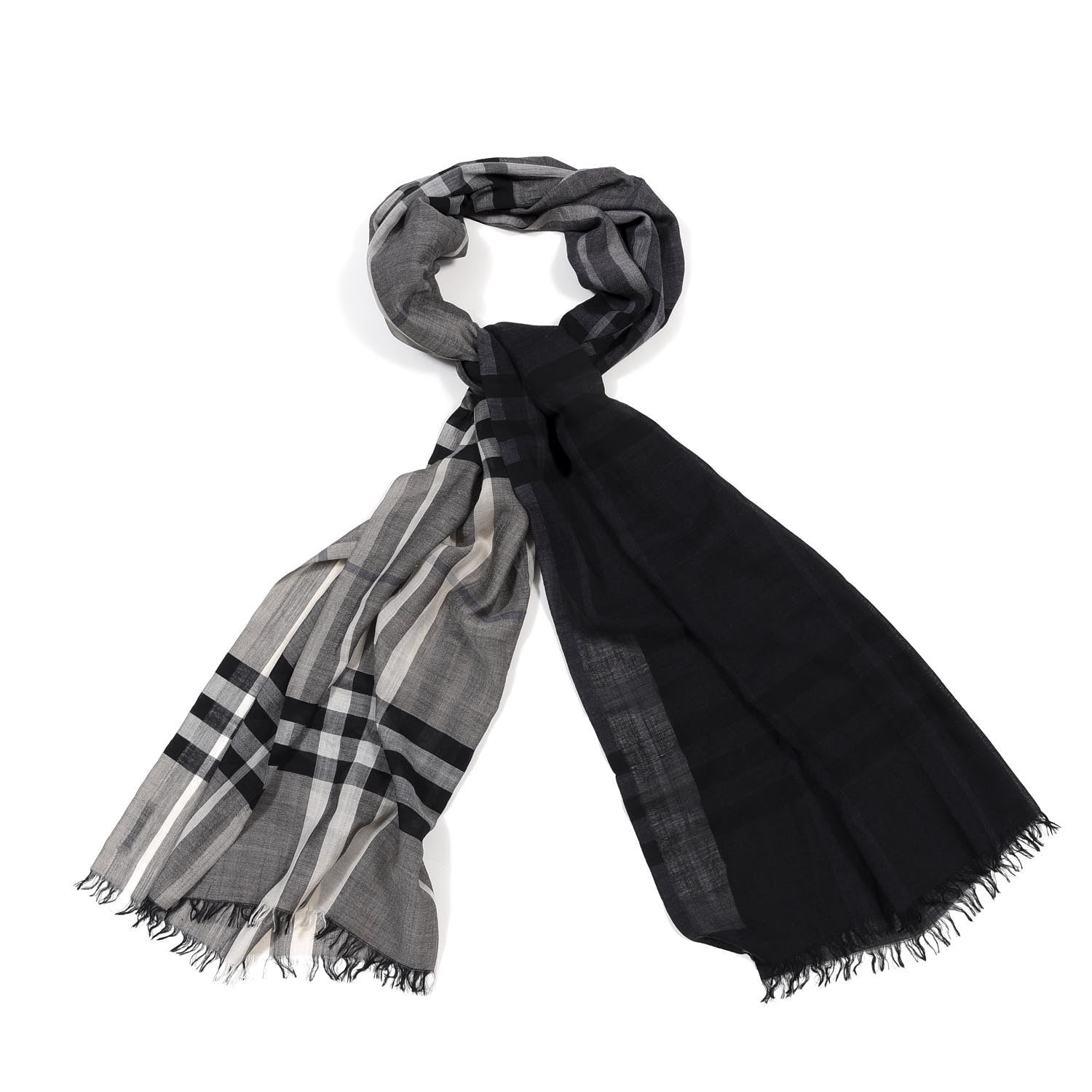 Burberry Wool Silk Ombre Gauze Giant Check Scarf Black 2 of 3