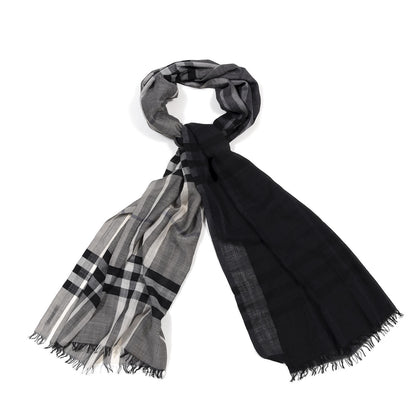 Burberry Wool Silk Ombre Gauze Giant Check Scarf Black 2 of 3