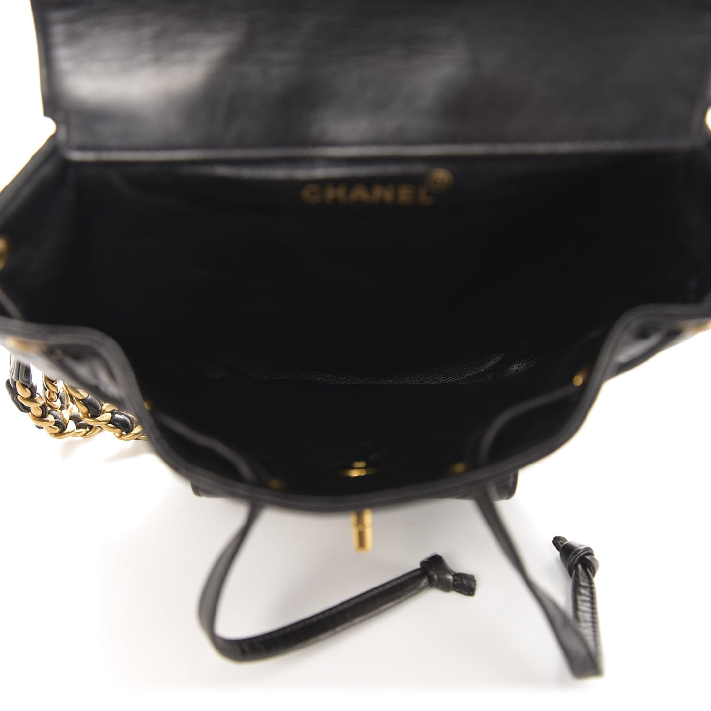 Lambskin Quilted Drawstring Backpack Black