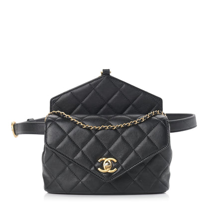 Chanel Calfskin Quilted Carry With Chic Flap Waist Bag With Chain Black 1 of 11