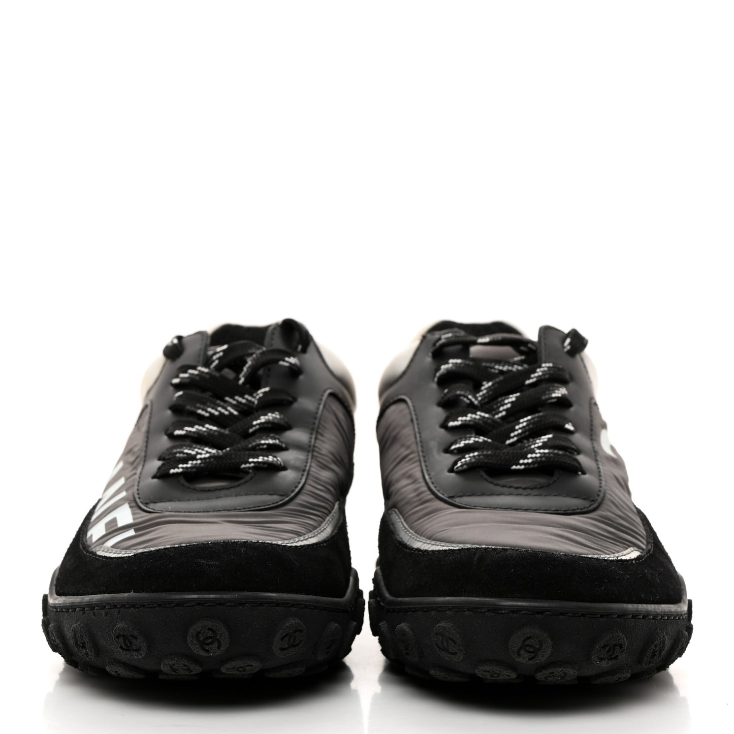 Nylon Calfskin Suede Womens CC Sneakers 37 Black Grey White