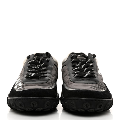 Chanel Nylon Calfskin Suede Womens CC Sneakers 37 Black Grey White 2 of 8