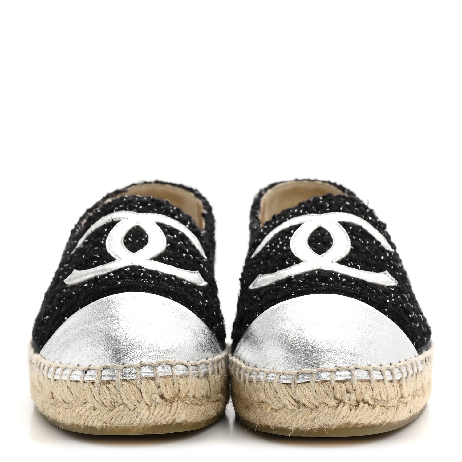 Chanel Metallic Lambskin Tweed CC Espadrilles 41 Black Silver 3 of 9