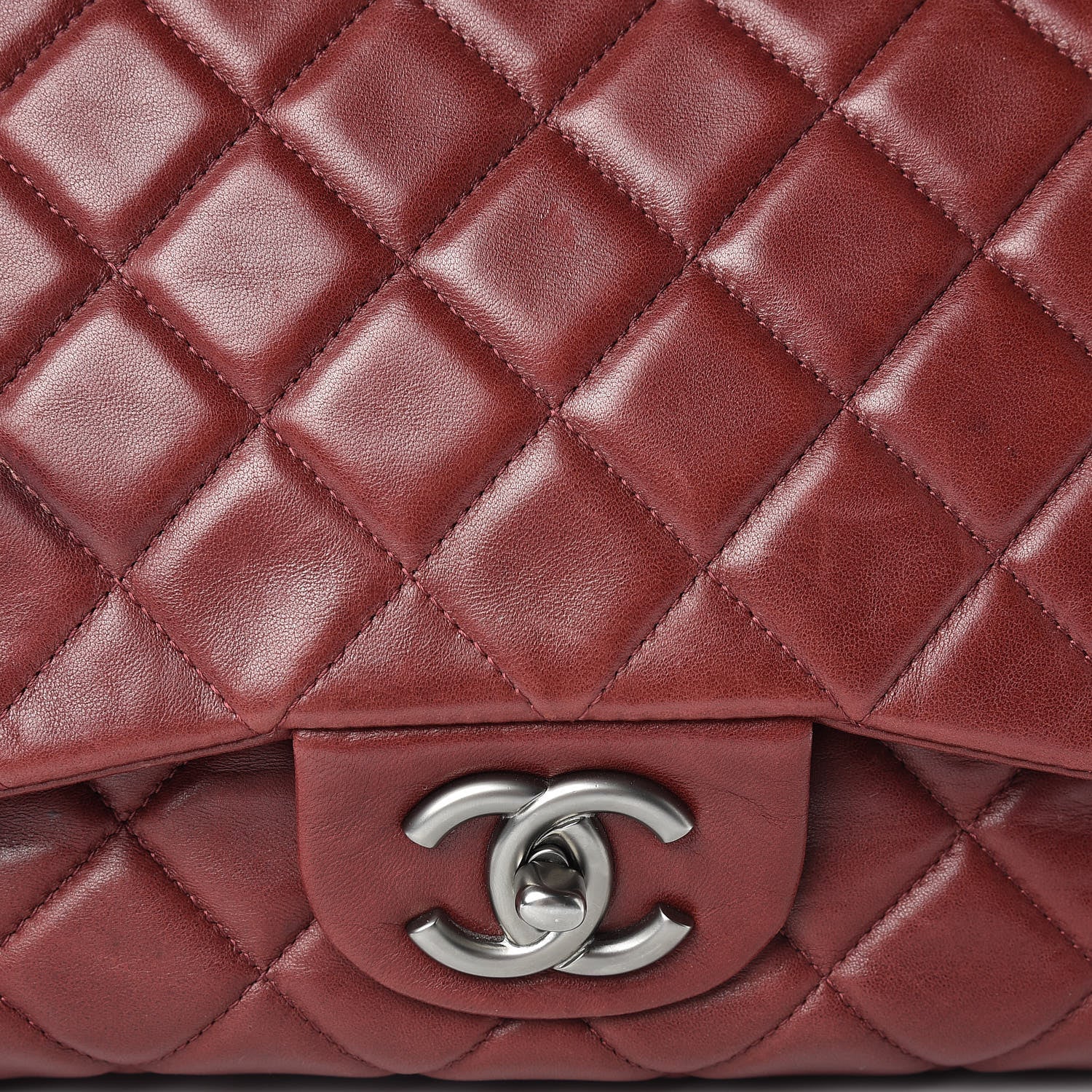 Chanel Lambskin Quilted Jumbo Single Flap Dark Red 9 of 22