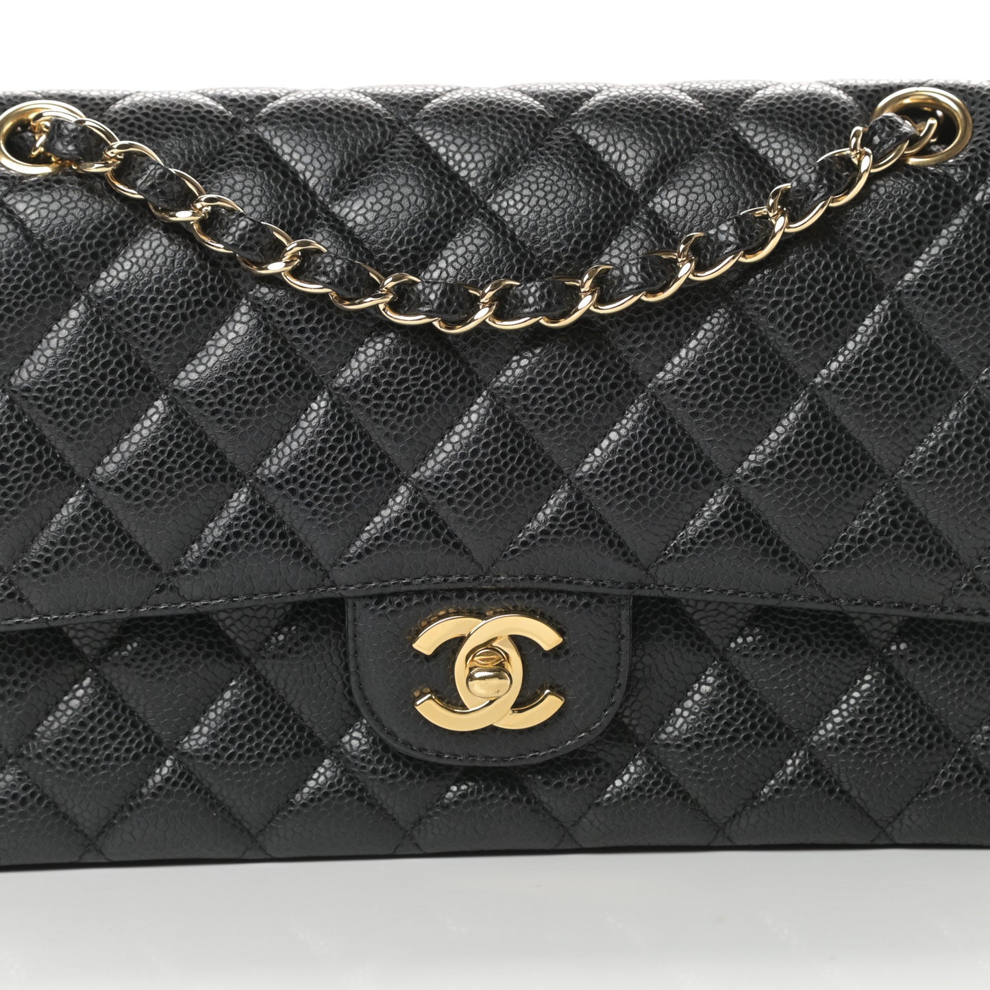 Caviar Quilted Medium Double Flap Black