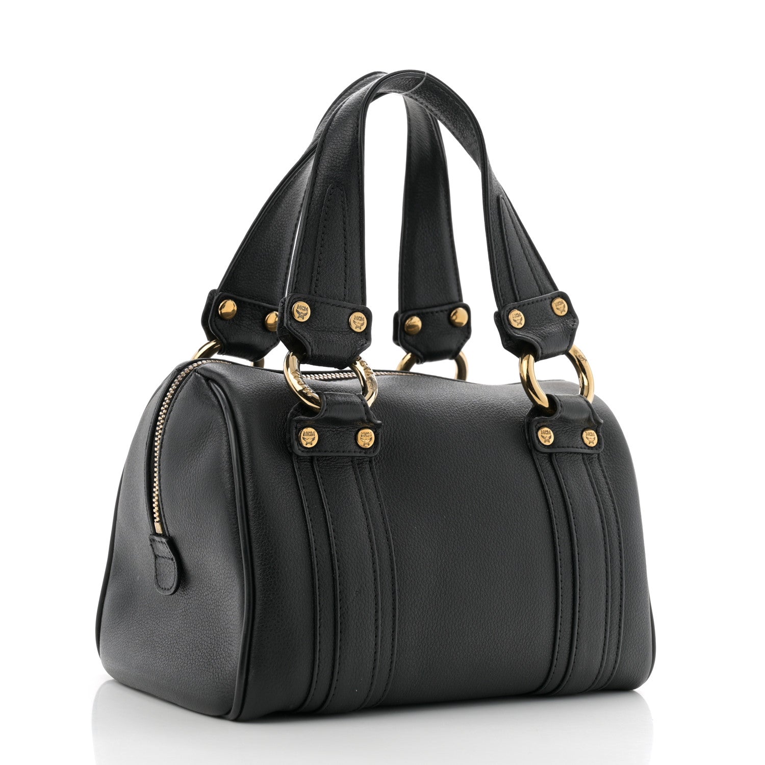 MCM Grained Calfskin Studded Boston Bag Black 3 of 13