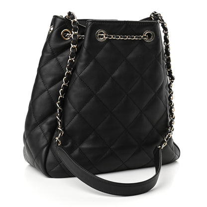 Chanel Lambskin Quilted Chain Drawstring Bag Black 3 of 10