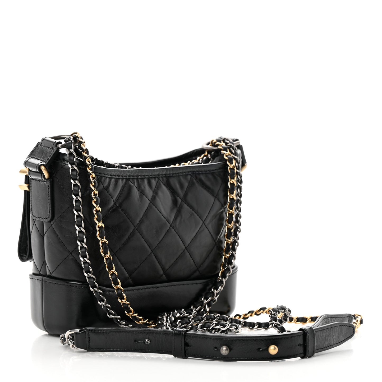 Aged Calfskin Quilted Small Gabrielle Hobo Black