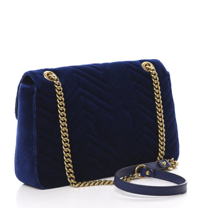 Gucci Velvet Matelasse Medium GG Marmont Shoulder Bag Cobalt Blue 3 of 14