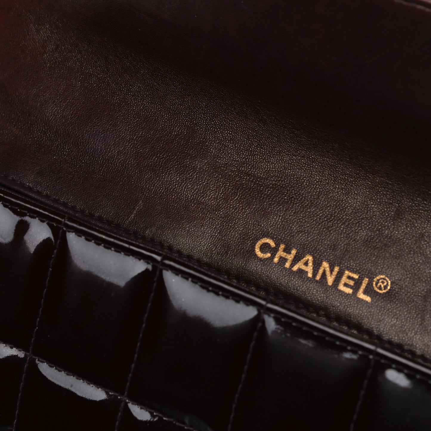 Patent East West Chocolate Bar Flap Burgundy
