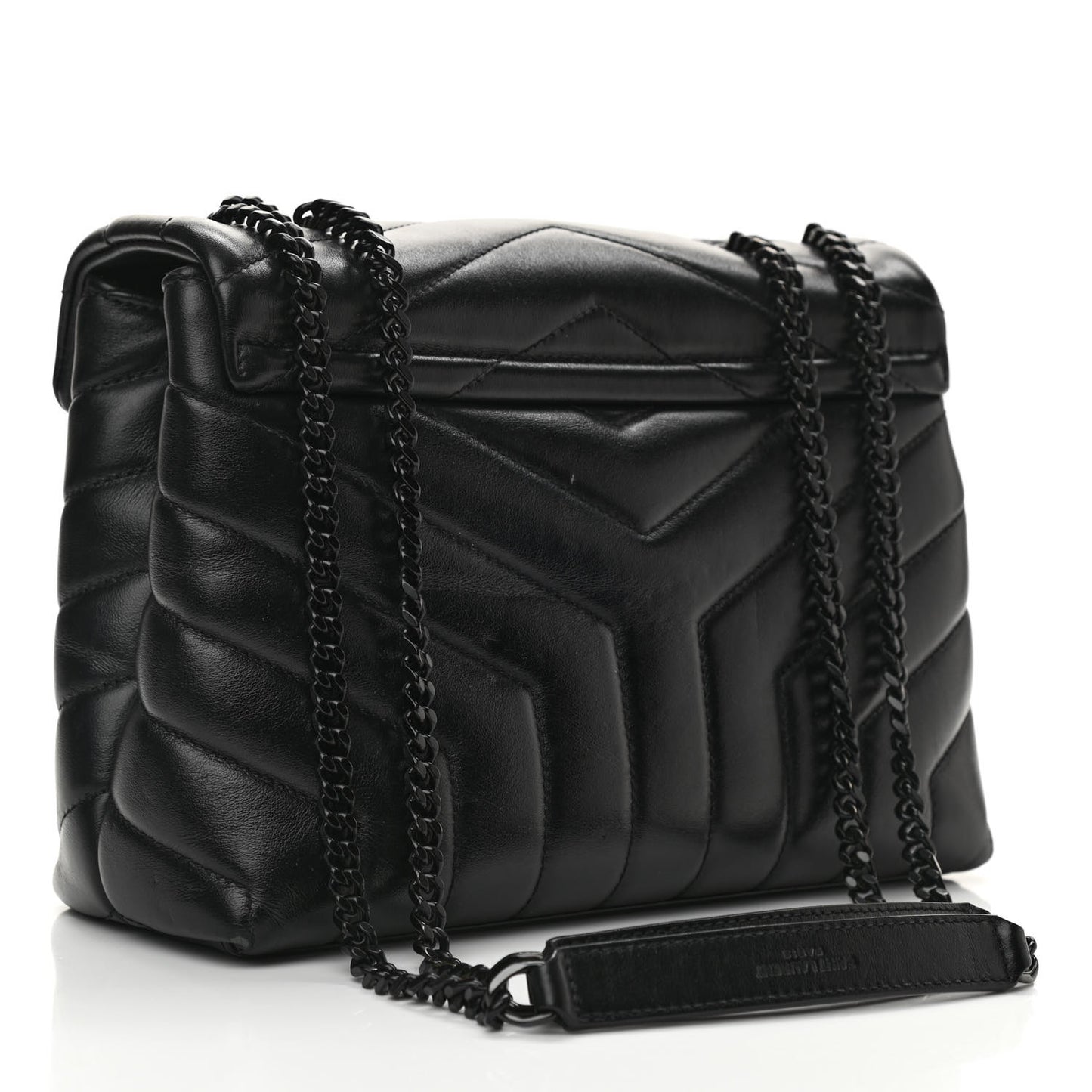 Calfskin Y Quilted Monogram Monochrome Small Loulou Chain Satchel Black