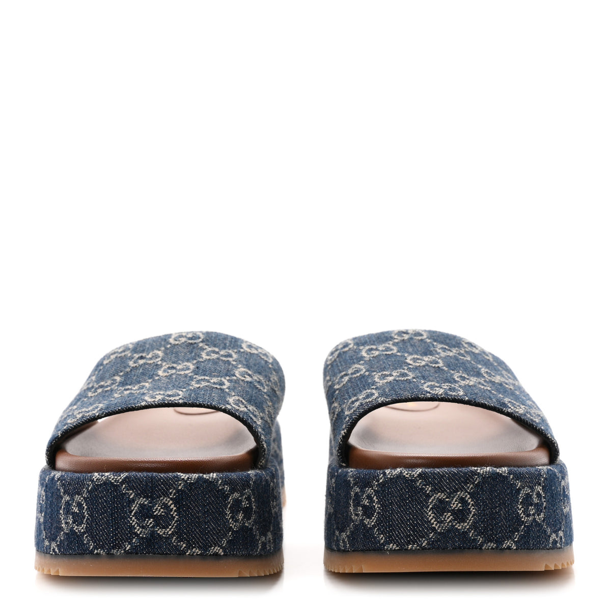 Gucci New Denim GG Monogram Angelina Platform 55mm Slide Sandals 40.5 Blue Tea 3 of 10