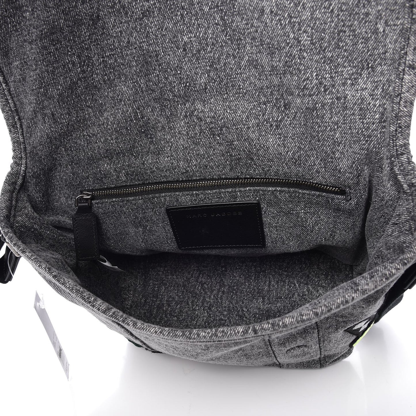 Denim Patchwork Paradise Biker Courier Bag Black