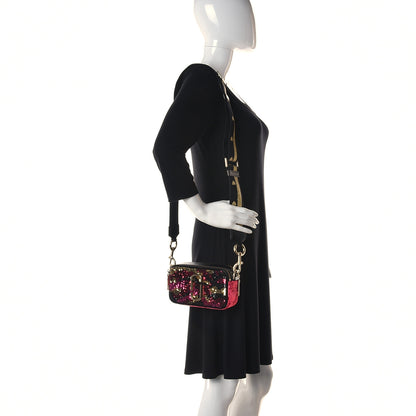 Marc Jacobs Calfskin Velvet Sequin Camouflage Snapshot Camera Bag Red Black 2 of 10