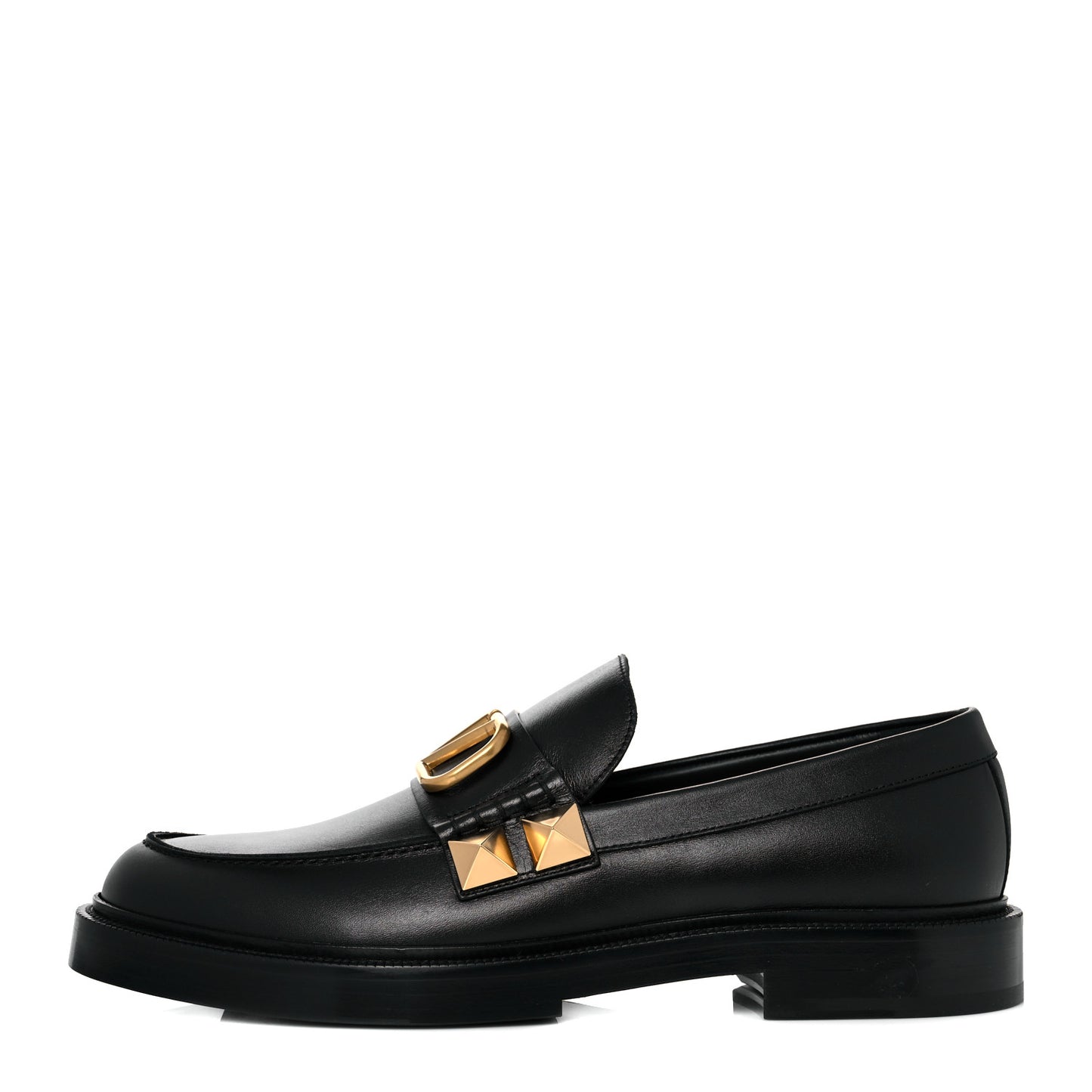 Calfskin Mens VLogo Roman Stud Loafers 44 Black