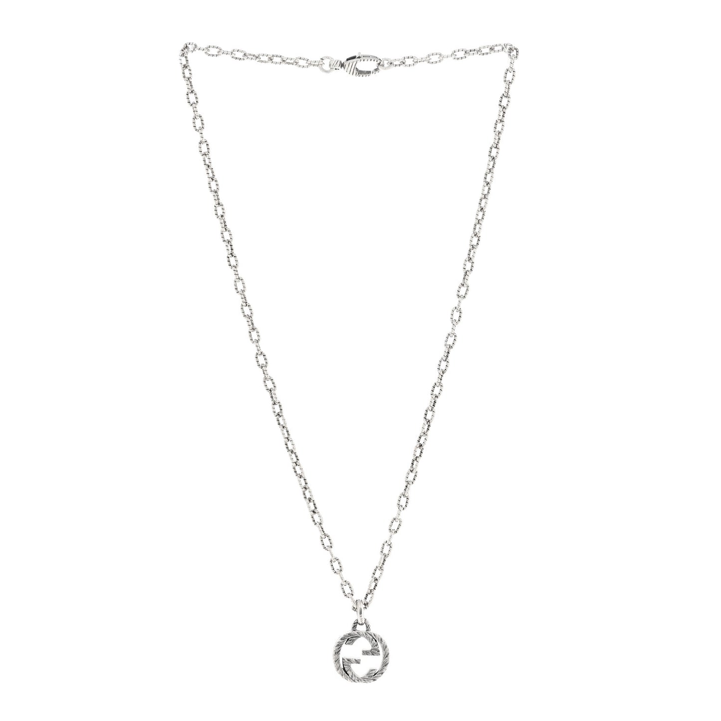 Sterling Silver Textured Interlocking G Pendant Necklace