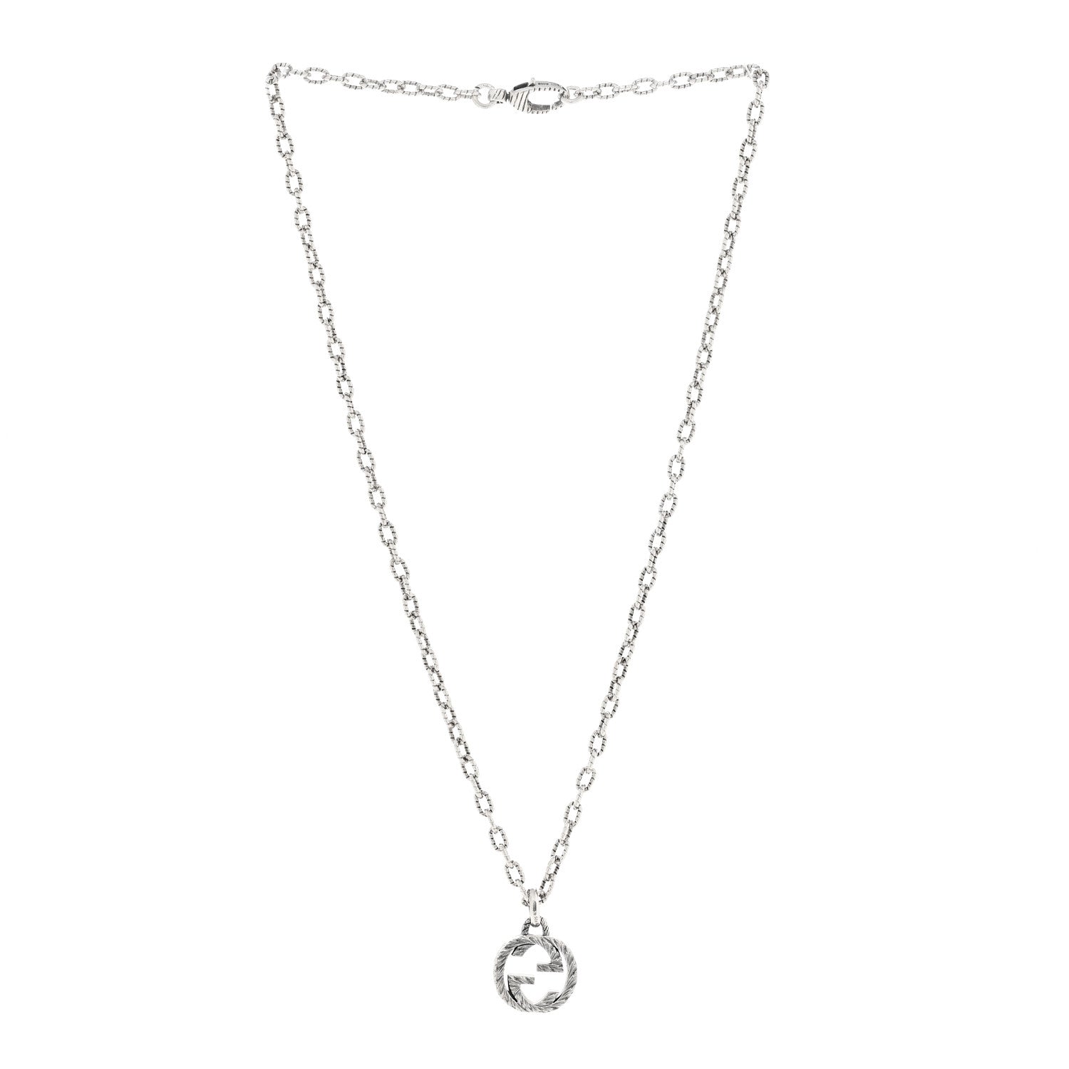 Gucci Sterling Silver Textured Interlocking G Pendant Necklace 3 of 6
